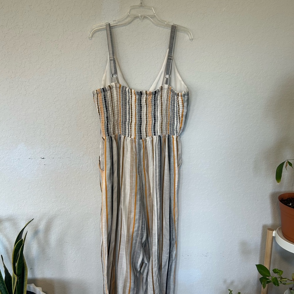 Boho Striped V-neck Sleeveless Jumpsuit, Elasticized Waistband, Wide Leg - Picture 5 of 9